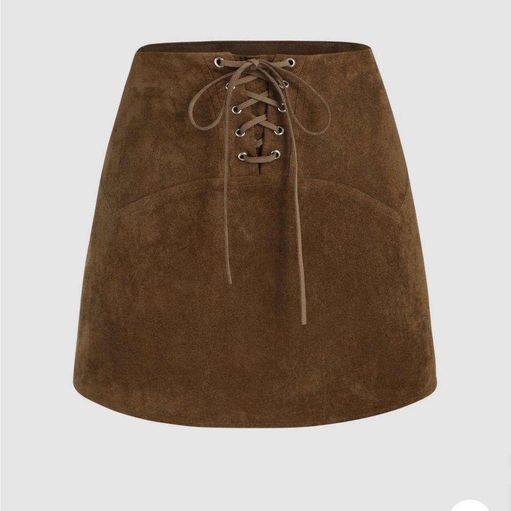 Suede lace up mini skirt - Picture 1 of 7